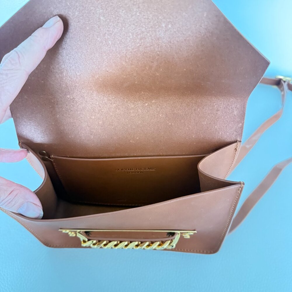 SOPHIE HULME LONDON COCKTAIL STIRRUP BAG TAN LEATHER GOLD CHAIN CROSSBODY RARE - Picture 6 of 7